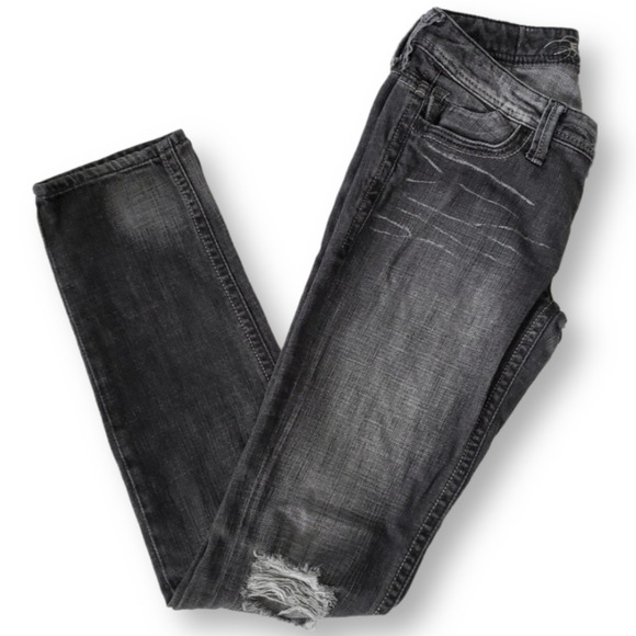 Express Distressed Black Skinny Jeans Size 2 - Picture 1 of 6